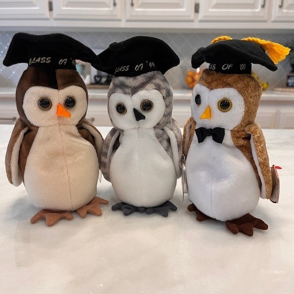 Ty Beanie Babies Wise‎ Wiser Wisest Owl Plush Class of 98 99 00 Graduation - Picture 1 of 7